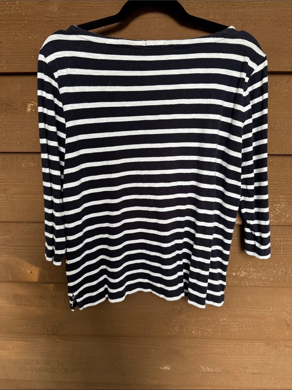 J. Crew Navy & White Striped Top with Red Cherry Details size Large